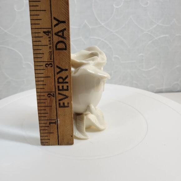 Vintage Lenox White Rose Bud Ceramic Candlestick 3" Ivory Glossy Candle Holder - Picture 10 of 12